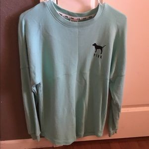 Pink light green sweatshirt.